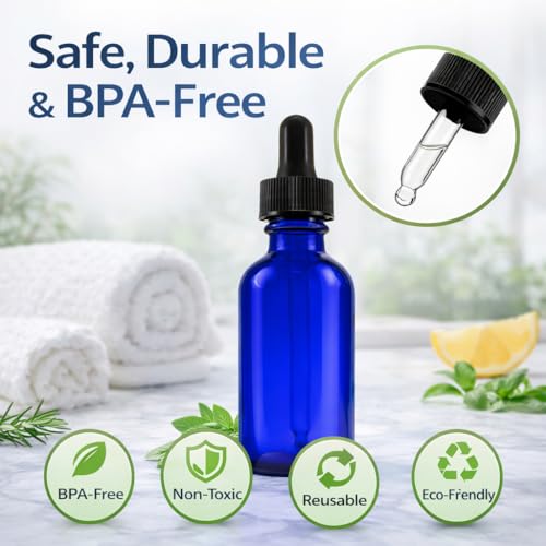 GreenHealth 2oz Cobalt Blue Glass Dropper Bottles Pack of 2