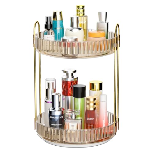 GTI 360° Rotating Makeup Organizer 2-Tier, 9 Inch Gold Vanity Storage