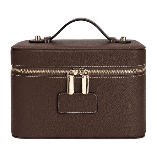 Leather Makeup Case with Removable Divider - Travel Organizer
