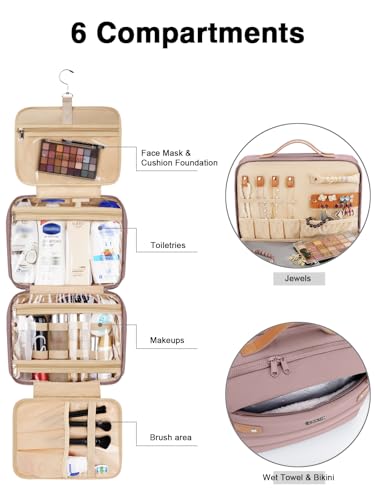 COOSKY Women's Waterproof Hanging Toiletry Bag - Large Travel Organizer