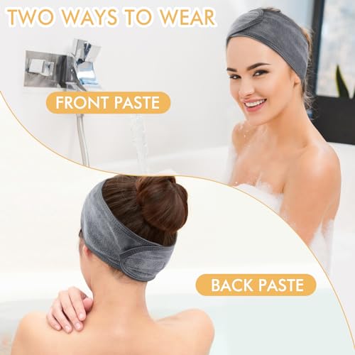SINLAND Adjustable Spa Headband for Women - 3 Pack Microfiber Face Care Bands