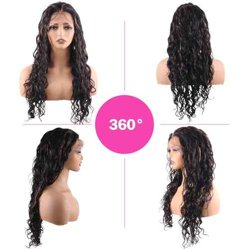 13x6 Lace Front Wigs Human Hair Balayage Highlight Ombre Body Wave Lace Front Wigs Human Hair Pre Plucked 180% Density HD Lace Glueless Wigs for Black Women 26 Inch FS1B/30