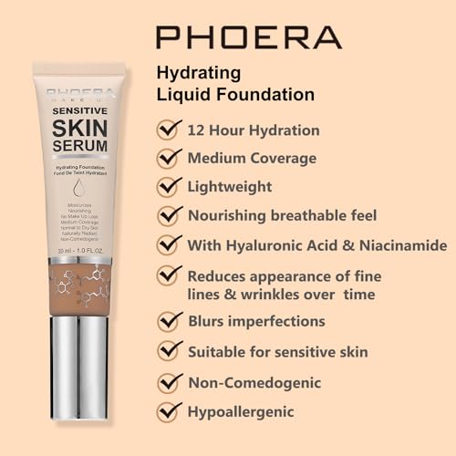 2024 New PHOERA Foundation Makeup for Mature Skin, Wrinkles Matte Natural Finish for a Flawless Complexion (N01 Porcelain)