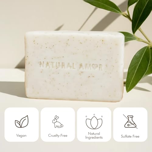 Natural Amor Lavender Tea Tree Soap Bar 7oz ? Natural Exfoliating Body Soap with Walnut Shell ? Long-Lasting Triple Milled Moisturizing Bar for Men & Women