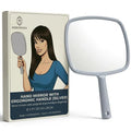 MIRRORVANA Handheld Mirror with Ergonomic Long Handle, 11" x 8" Silver (Variation: 11" L x 8" W)