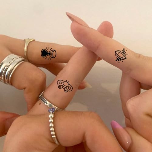 Semi Permanent Tattoos, 2 Sheets Realistic Small Temporary for Women, Fake Tattoos for Fingers Hand Calf, Waterproof, No Reflective, Lasts 2 Weeks(Cute Doodle & Leaf Butterfly Snake Nature Mix)