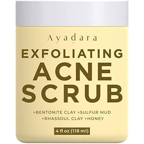 Exfoliating Acne Scrub, 4 fl oz(118 ml), Exfoliating Acne Face Wash, Natural Facial Scrub for Severe and Hormonal Acne, Facial Acne Scrub for Teens, Women, Men, and Adults, 120-Day Supply