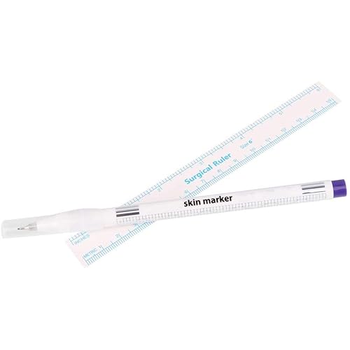 Beauty7 Tattoo Skin Markers Pen Piercing Eyebrow Tattoo Pen Surgical Tip 0.5mm/1mm Body Art Scribe Marking Tool with Ruler (1 Pack)