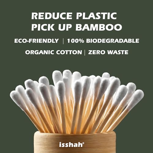 Isshah Organic Bamboo Cotton Swabs - Double Tip Biodegradable (2000 Count)