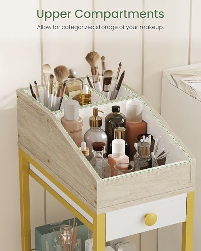 Rolling Makeup Organizer Cart with Drawers – 33in Metal & Fabric Storage