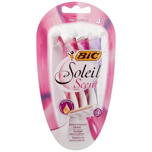 BIC Soleil Scent 3-Blade Lady Razor with Lubricating Strip for a Smooth shave and Easy Grip Handle, Pack of 4