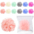 Travel Loofah 12 Pack with Cases - Mini Bath Puff Sponge