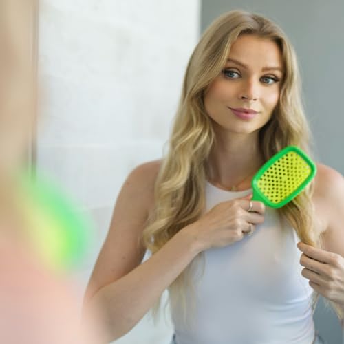 FHI Heat UNbrush Detangling Brush for Pain-Free Brushing on All Wet or Dry Hair Types — Durable DuoFlex Anti-Static Bristles, Lightweight Handle, Vented Hair Brush, Lemon Lime Green