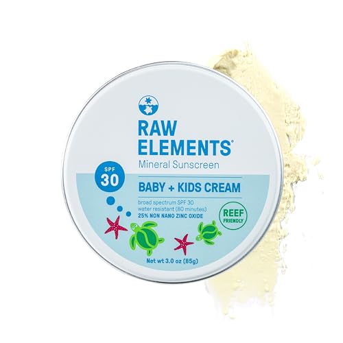 Raw Elements Baby & Kids SPF 30 Organic Sunscreen Tin, Non-Nano Zinc Oxide, Reef-Safe, Cruelty-Free, Gluten & Nut Free, Travel Sunblock 3.0 oz