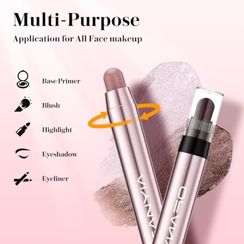 Glitter Eyeshadow Stick, 3 Colors Shimmer Cream Eyeshadow Pencil Set,Pro White Highlighter Makeup Stick,Waterproof Pink Eye Brightener Crayon,Smoky Amethyst Eye Makeup for Women Girl Party Queen