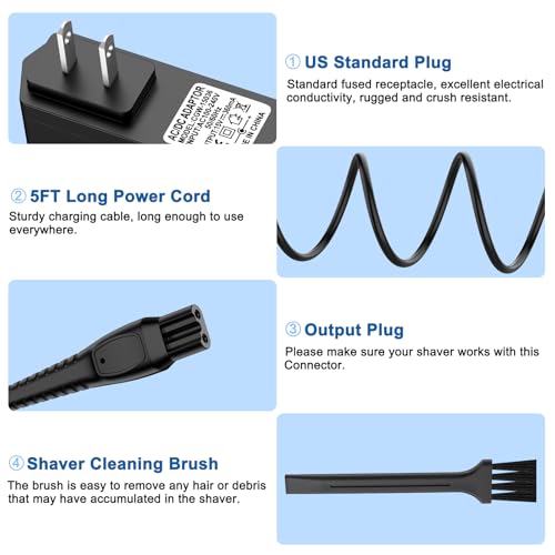 Meliya 15V Shaver Charger Comaptible with Philips Norelco HQ8505 3000 5000 6000 7000 9000 Series Multigroom MG5750 MG7750 MG7770 MG7790 QP6531 QP6510 QP6520 Trimmer Power Cord