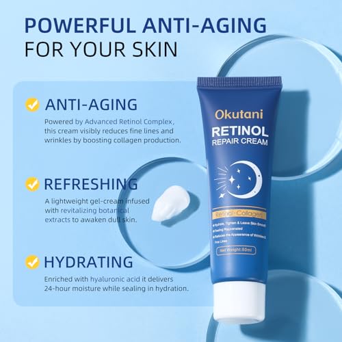 Retinol Cream for Face, Face Moisturizer, Skin Tightening Cream for Face with Collagen and Hyaluronic Acid, Anti-Aging, Firming Skin Care Neck & D?collet? for Day & Night, Instant Lift, 1.7 fl oz