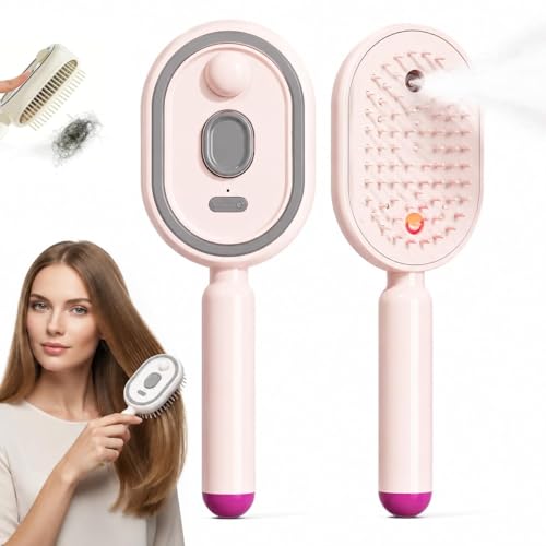 Electric Steam Brush for Hair - Rechargeable 3-in-1 with Red Light & Water Spray