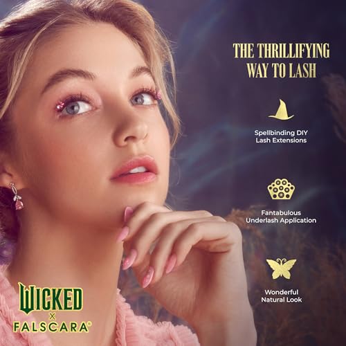 WICKED X FALSCARA False Eyelashes, Lash Extension Kit, ¡®Shimmering Shine¡¯, 10 Lash Clusters, 8mm-10mm, Natural Volume, Blue Glitter, Mini Bond, Green & Pink Mini Applicator (Pack of 2)