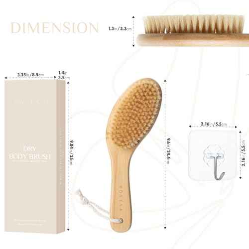 ROSENA Dry Brushing Body Brush with Curved Handle - Dry Brush Natural Boar Bristles, Bamboo, Ergonomic Design for Exfoliating & Lymphatic Drainage, Sustainable Materials