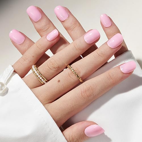 GLAMERMAID Opaque Pink Short Press-On Nails | Pure Fake Nails, Square / Squoval, 24pcs