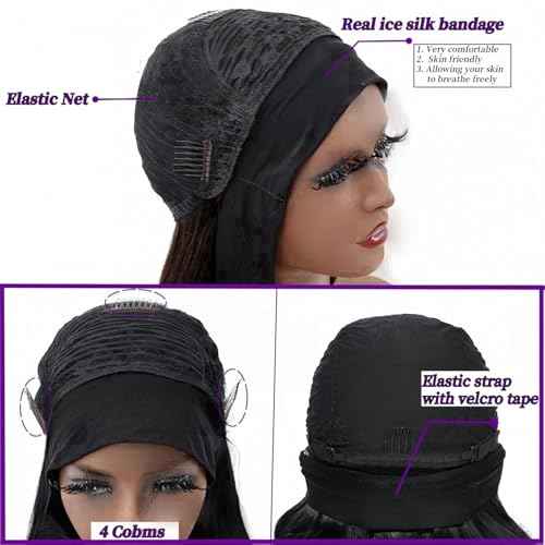 Human Hair Headband Wig Body Wave Real Hair Head Band Wigs for Black Women 100% Brazilian Human Hair Wear and Go Glueless Wigs 150% Density Machine Made Half Straight Wig Natural Color