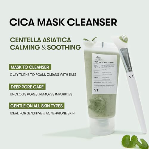 VT COSMETICS Bundle PDRN Essence 100 & CICA Mask Cleanser with Brush, 100,000 PPM PDRN Glow Serum, Centella Asiatica Clay Mask-to-Foam Cleanser, Hydrating, Korean Skincare