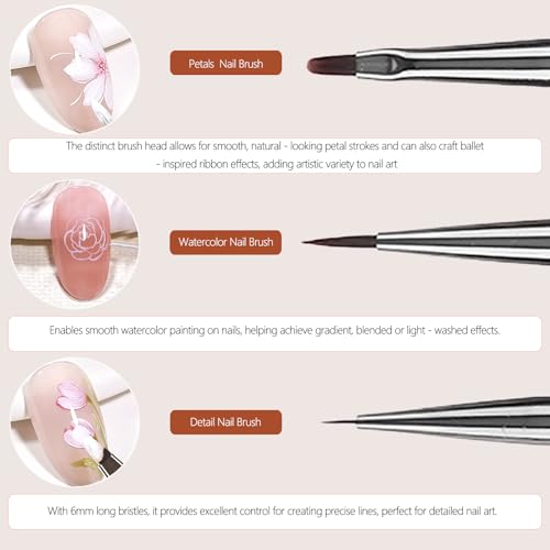 3-Piece Nail Art Brush Set for Gel & Acrylic Nails