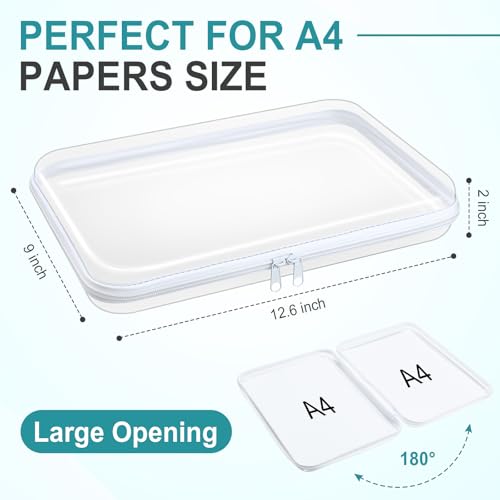 Sanwuta 6 Pcs Clear Hard Zipper Case Hard Plastic Zipper Pouches Makeup Bag Pencil Pouches Transparent Cases for Snacks Plastic Storage Organizer Box for Travel(White,12.6 x 9 x 2 Inch)