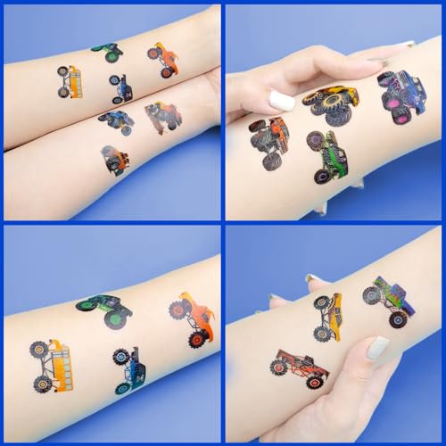 96 PCS Monster Truck Race Car Pre-Cut Temporary Tattoos for Kids | Super Cute Themed Birthday Party Favors, Supplies, Decorations, Fake Tattoo Stickers, Rewards & Gifts for Boys Girls