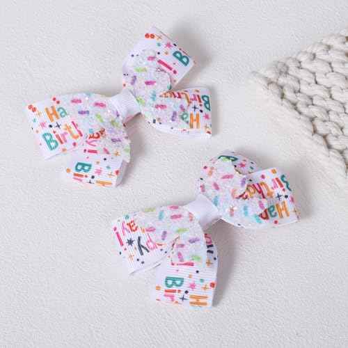 3" Happy Birthday Hair Bow for Baby Girls 1 2 3 4 5 6 Years Glitter Sprinkle Decorations Confetti Ice Cream Party Pink Dress Accessories Gift for Toddlers Teens Kids Her Birthday