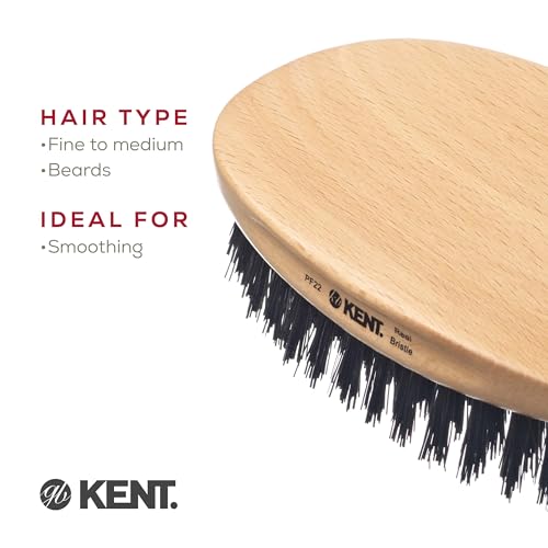 Kent PF22 Oval Black Military Brush - Boar and Nylon Bristle Mix for Men's Grooming, 360 Wave, and Facial Care. Made in England