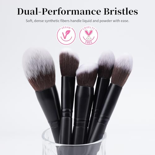 Makeup Brushes 5Pcs Face Makeup Brush Set - Synthetic Fiber Foundation, Blush, Powder, Contour Brushes with Wooden Handle for Flawless Makeup Application
