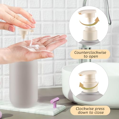 6 Pcs 10 oz Soft Plastic Bottles with Press Pump,Empty Refillable Travel Shampoo Dispenser Container for Hand Soap,Shampoo,Lotion,Body Wash,Conditioner,Silicone Funnel Included (Grey)