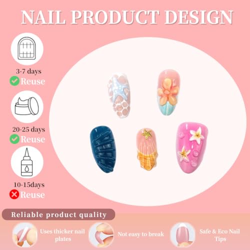 30Pc Medium Almond French Tip Press On Nails - Floral