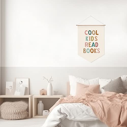 Cool Kids Read Books Hanging Banner, Boho Reading Corner Wall Decor, Sign for Kids, Classroom Library, Bedroom Book Lover, Teacher Gift, Classroom Wall Hanging Banner, 17.5x11.5inch