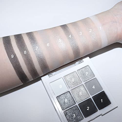 9-Color Smokey Grey Glitter Eyeshadow Palette | Waterproof