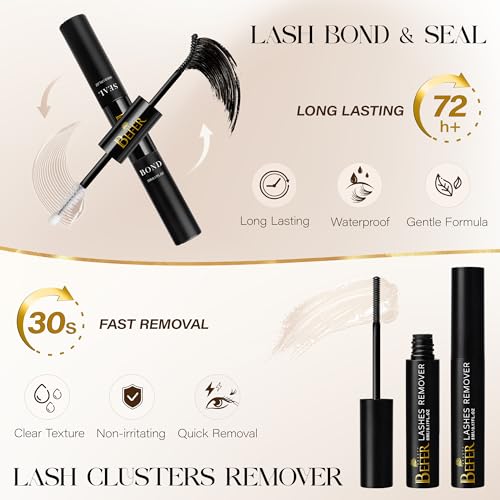 BEFER Lash Clusters Kit - 144 D Curl Individual Lashes with Bond & Seal