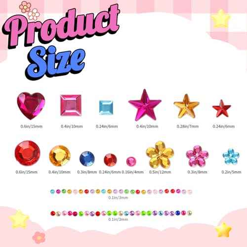 YGDZ 2000Pcs Gems Stickers, Self Adhesive Rhinestones Jewels Stickers for Crafting, Face Gems for Kids, Acrylic Bedazzled Diamond, Stick on Jewels for Crafts, Cheer Pins, Makeup