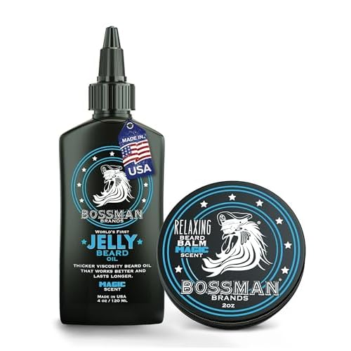 Bossman Jelly Beard Oil for Men & Beard Balm for Men Combo - Softens, Tames Moisturizes & Conditions - Magic Scent - Natural Ingredients & Made in USA