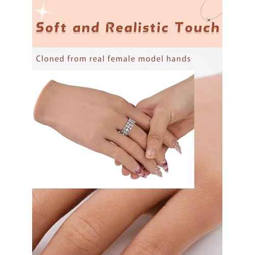 Silicone Practice Hand for Acrylic Nails with Stand Bracket, Flexible Bendable Nail Training Hand Technician Manicure Supply, Reusable Mannequin Hands for Nails Practice(Right Hand,Ivory White)