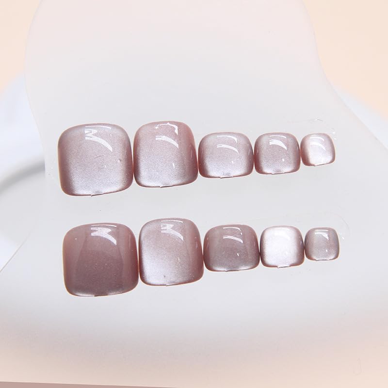 Short Press on Toenails Taro purple Fake Toenails with Solid Color Shiny Designs False Toenails Short Glue on Toenails Square Stick on Toenails Summer Acrylic Toenail Full Cover Artificial Toenail