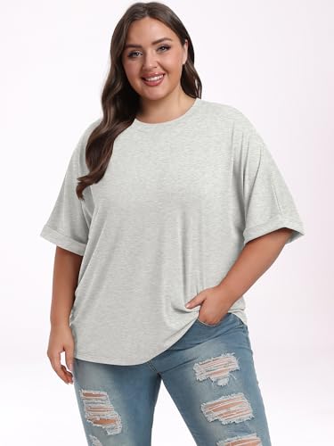 ANRABESS Women's Oversized T Shirts Short Sleeve Crewneck Summer Tops Casual Loose Basic Tee Shirts 2024 Trendy Clothes Light Gray Medium