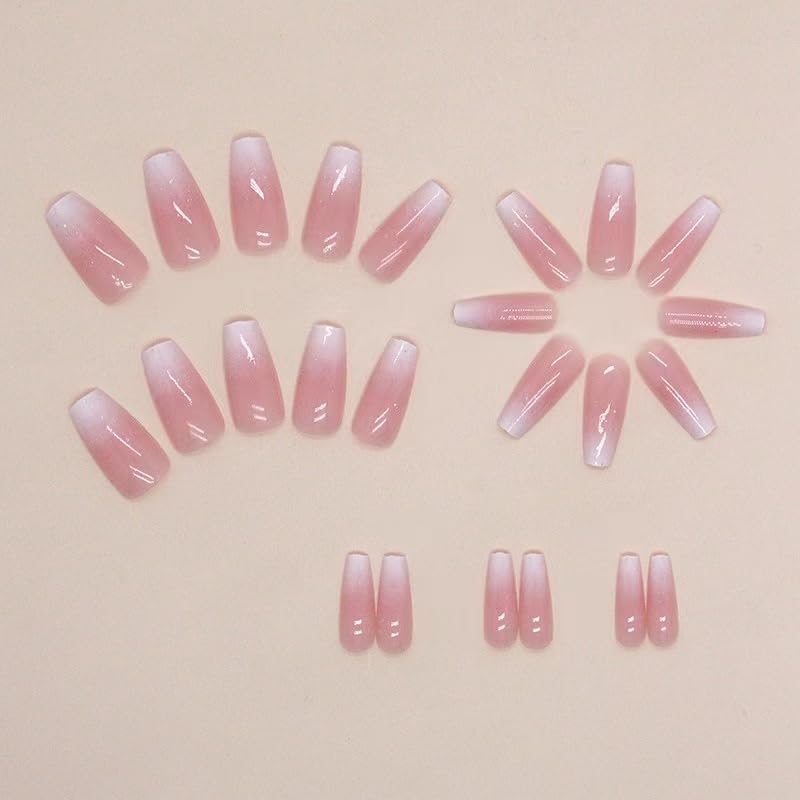 Magrace Press on Nails Medium Nude Fake Nails French Tips Full Cover Square False Nails with Designs 24 Pcs Stick on Nails for Women and Girls (A-1)