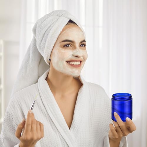 8oz Blue Glass Jars with Lids - 3 Pack for Candles & Storage
