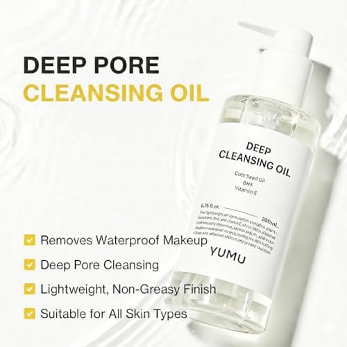YUMU Coix Seed Deep Pore Cleansing Oil, Vitamin E, BHA, Double Cleansing, Waterproof Makeup Remover, Gentle Oil Cleanser, Blackhead Remover, No Oily Residue, Korean Skin Care (200ml/6.76 fl.oz.)