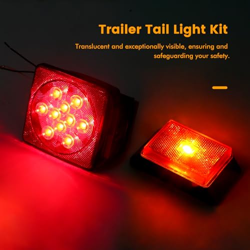 MAXXHAUL 70205 Trailer Light Kit - 12V All LED, Left and Right Waterproof Submersible for Trailers, Boat Trailer Truck Marine Camper RV Snowmobile, Red