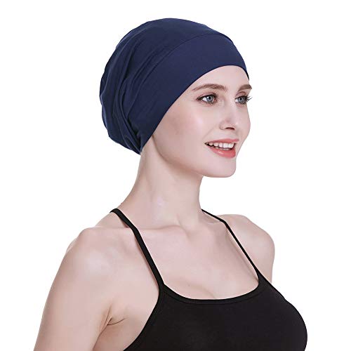 Silk Satin Lined Sleep Cap,Inner 19MM 100% Mulberry Silk Outer Viscose Nature Breathable for Hair