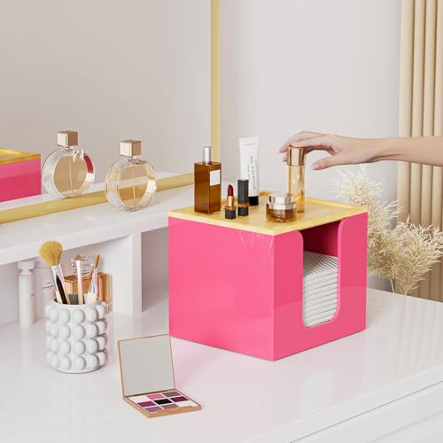 VITVITI Acrylic Face Towel Holder with Bamboo Lid - Pink