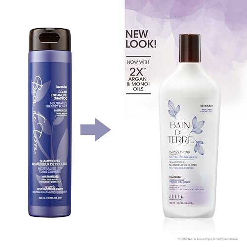 Bain de Terre Lavender Blonde Toning Conditioner, Neutralize Brassy Tones for Cool Blonde, Highlighted or Gray Hair, with Argan & Monoi Oils, Paraben-Free, Vegan,13.5 Fl Oz